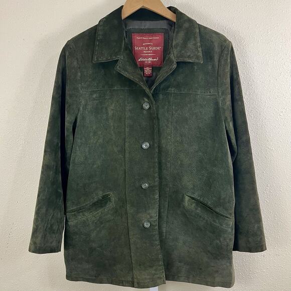 Eddie Bauer Vintage 90s Seattle Suede Jacket Womens Petite Large LP Washable - Picture 1 of 3